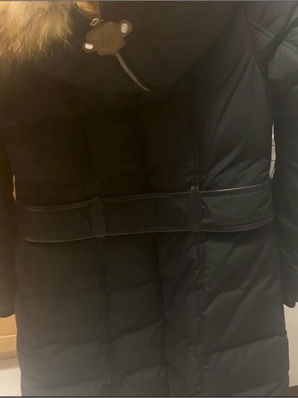 Mackage Black Puffer Coat with Tan Faux Fur Hood Trim - Picture 4 of 6